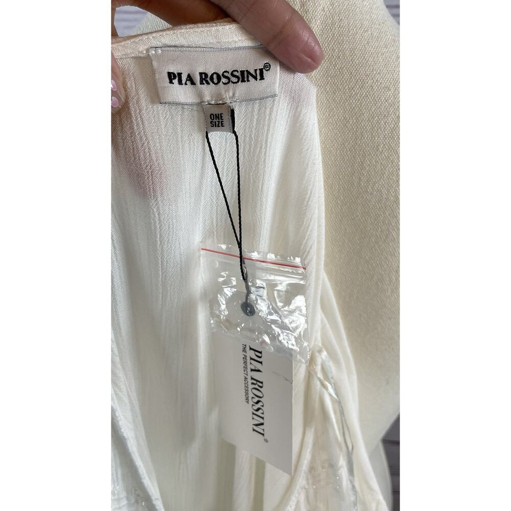 Pia Rossini White Embroidered Beaded Kaftan Dress Beach Cover Up One Size NWT - Picture 5 of 7